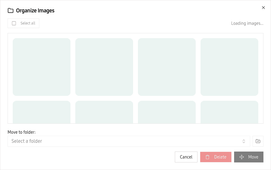 Organize dialog with folder selection and file management